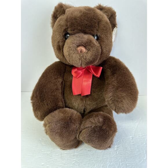 Gund Marshmallow Bear 17" Brown Teddy Plush Red Bow VTG Stuffed Lovey Tags SOFT - Picture 8 of 8